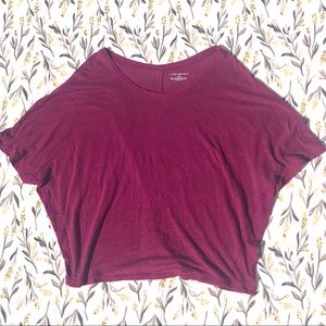 Lane Bryant Boxy Maroon Linen Blend Rib Top 14/16